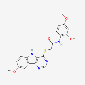 molecular formula C21H20N4O4S B2457179 N-(2,4-dimethoxyphenyl)-2-((8-methoxy-5H-pyrimido[5,4-b]indol-4-yl)thio)acetamide CAS No. 1116063-30-9