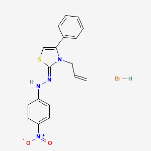 molecular formula C18H17BrN4O2S B2457186 (Z)-3-allyl-2-(2-(4-nitrophenyl)hydrazono)-4-phenyl-2,3-dihydrothiazole hydrobromide CAS No. 301649-10-5