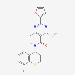 molecular formula C20H18FN3O2S2 B2457200 N-(8-fluoro-3,4-dihydro-2H-1-benzothiopyran-4-yl)-2-(furan-2-yl)-4-methyl-6-(methylsulfanyl)pyrimidine-5-carboxamide CAS No. 1424574-11-7
