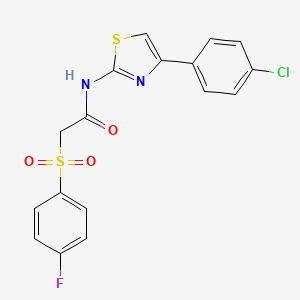 molecular formula C17H12ClFN2O3S2 B2457204 N-(4-(4-chlorophenyl)thiazol-2-yl)-2-((4-fluorophenyl)sulfonyl)acetamide CAS No. 895470-01-6