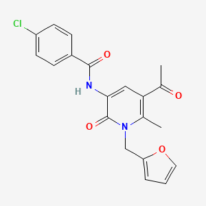 molecular formula C20H17ClN2O4 B2457215 N-[5-acetyl-1-(2-furylmethyl)-6-methyl-2-oxo-1,2-dihydro-3-pyridinyl]-4-chlorobenzenecarboxamide CAS No. 477864-93-0