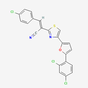 molecular formula C22H11Cl3N2OS B2457221 3-(4-Chlorophenyl)-2-{4-[5-(2,4-dichlorophenyl)-2-furyl]-1,3-thiazol-2-yl}acrylonitrile CAS No. 338786-29-1
