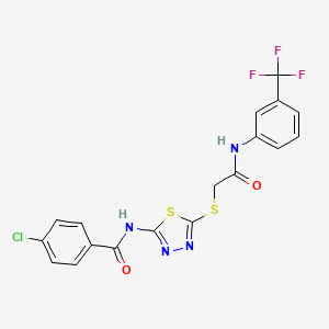 molecular formula C18H12ClF3N4O2S2 B2457232 4-chloro-N-(5-((2-oxo-2-((3-(trifluoromethyl)phenyl)amino)ethyl)thio)-1,3,4-thiadiazol-2-yl)benzamide CAS No. 535980-33-7