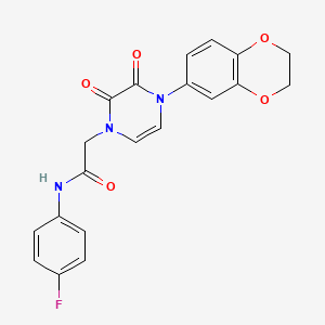 molecular formula C20H16FN3O5 B2457240 2-[4-(2,3-二氢-1,4-苯并二氧杂环-6-基)-2,3-二氧吡嗪-1-基]-N-(4-氟苯基)乙酰胺 CAS No. 898409-47-7