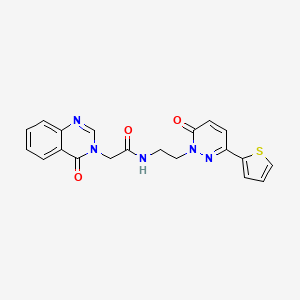molecular formula C20H17N5O3S B2457241 N-(2-(6-oxo-3-(thiophen-2-yl)pyridazin-1(6H)-yl)ethyl)-2-(4-oxoquinazolin-3(4H)-yl)acetamide CAS No. 1219911-94-0