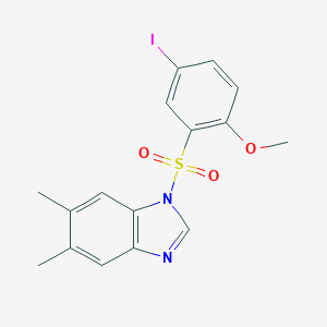 molecular formula C16H15IN2O3S B245725 2-[(5,6-dimethyl-1H-benzimidazol-1-yl)sulfonyl]-4-iodophenyl methyl ether 