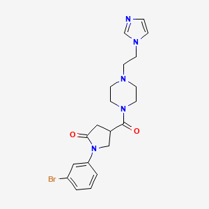 molecular formula C20H24BrN5O2 B2457250 4-(4-(2-(1H-imidazol-1-yl)ethyl)piperazine-1-carbonyl)-1-(3-bromophenyl)pyrrolidin-2-one CAS No. 1396886-84-2