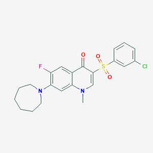 molecular formula C22H22ClFN2O3S B2457265 7-azepan-1-yl-3-[(3-chlorophenyl)sulfonyl]-6-fluoro-1-methylquinolin-4(1H)-one CAS No. 892756-85-3