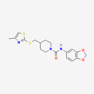 molecular formula C18H21N3O3S2 B2457287 N-(benzo[d][1,3]dioxol-5-yl)-4-(((4-methylthiazol-2-yl)thio)methyl)piperidine-1-carboxamide CAS No. 1421477-37-3