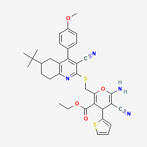 molecular formula C35H36N4O4S2 B2457289 ethyl 6-amino-2-({[6-tert-butyl-3-cyano-4-(4-methoxyphenyl)-5,6,7,8-tetrahydroquinolin-2-yl]sulfanyl}methyl)-5-cyano-4-(thiophen-2-yl)-4H-pyran-3-carboxylate CAS No. 497230-56-5