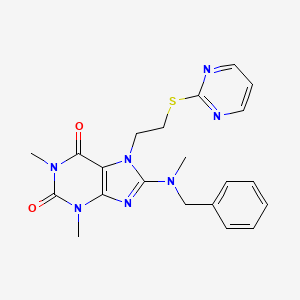 molecular formula C21H23N7O2S B2457308 1,3-Dimethyl-8-[methyl-(phenylmethyl)amino]-7-[2-(2-pyrimidinylthio)ethyl]purine-2,6-dione CAS No. 839680-99-8