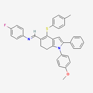 molecular formula C35H29FN2OS B2457314 4-fluoro-N-((E)-{1-(4-methoxyphenyl)-4-[(4-methylphenyl)sulfanyl]-2-phenyl-6,7-dihydro-1H-indol-5-yl}methylidene)aniline CAS No. 477869-29-7