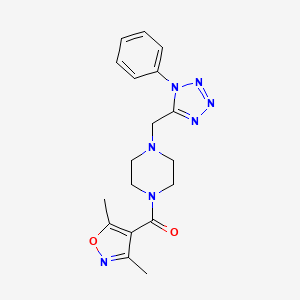 molecular formula C18H21N7O2 B2457330 (3,5-dimethylisoxazol-4-yl)(4-((1-phenyl-1H-tetrazol-5-yl)methyl)piperazin-1-yl)methanone CAS No. 1040649-89-5