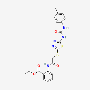 Ethyl 2-(2-((5-(3-(p-tolyl)ureido)-1,3,4-thiadiazol-2-yl)thio)acetamido)benzoate