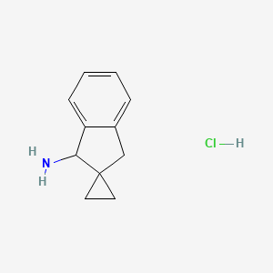 molecular formula C11H14ClN B2457371 Spiro[1,3-dihydroindene-2,1'-cyclopropane]-1-amine;hydrochloride CAS No. 2377033-61-7