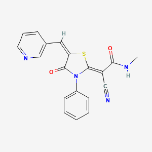 molecular formula C19H14N4O2S B2457379 (Z)-2-Cyano-N-methyl-2-((E)-4-oxo-3-phenyl-5-(pyridin-3-ylmethylen)thiazolidin-2-yliden)acetamid CAS No. 847379-12-8