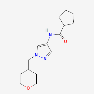 molecular formula C15H23N3O2 B2457409 N-(1-((tetrahydro-2H-pyran-4-yl)methyl)-1H-pyrazol-4-yl)cyclopentanecarboxamide CAS No. 1705427-29-7