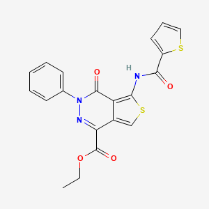 molecular formula C20H15N3O4S2 B2457424 Ethyl 4-oxo-3-phenyl-5-(thiophene-2-carboxamido)-3,4-dihydrothieno[3,4-d]pyridazine-1-carboxylate CAS No. 851947-75-6