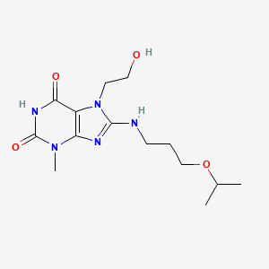 molecular formula C14H23N5O4 B2457435 7-(2-hydroxyethyl)-8-((3-isopropoxypropyl)amino)-3-methyl-1H-purine-2,6(3H,7H)-dione CAS No. 876891-96-2