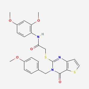 molecular formula C24H23N3O5S2 B2457446 N-(2,4-二甲氧基苯基)-2-[3-[(4-甲氧基苯基)甲基]-4-氧代噻吩并[3,2-d]嘧啶-2-基]硫代乙酰胺 CAS No. 440324-61-8