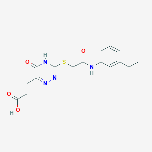 molecular formula C16H18N4O4S B2457471 3-(3-((2-((3-Ethylphenyl)amino)-2-oxoethyl)thio)-5-oxo-4,5-dihydro-1,2,4-triazin-6-yl)propanoic acid CAS No. 898607-49-3