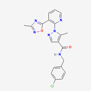 molecular formula C20H17ClN6O2 B2457477 N~4~-(4-chlorobenzyl)-5-methyl-1-[3-(3-methyl-1,2,4-oxadiazol-5-yl)-2-pyridyl]-1H-pyrazole-4-carboxamide CAS No. 1251612-69-7