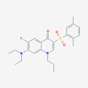 molecular formula C24H29FN2O3S B2457506 7-(diethylamino)-3-((2,5-dimethylphenyl)sulfonyl)-6-fluoro-1-propylquinolin-4(1H)-one CAS No. 892781-67-8