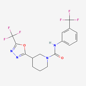 molecular formula C16H14F6N4O2 B2457510 3-(5-(trifluoromethyl)-1,3,4-oxadiazol-2-yl)-N-(3-(trifluoromethyl)phenyl)piperidine-1-carboxamide CAS No. 1396685-46-3