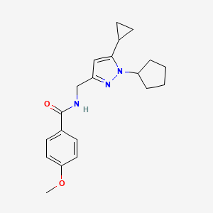 molecular formula C20H25N3O2 B2457518 N-((1-环戊基-5-环丙基-1H-吡唑-3-基)甲基)-4-甲氧基苯甲酰胺 CAS No. 1448077-46-0