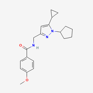 molecular formula C20H25N3O2 B2457518 N-((1-cyclopentyl-5-cyclopropyl-1H-pyrazol-3-yl)methyl)-4-methoxybenzamide CAS No. 1448077-46-0