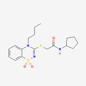 molecular formula C18H25N3O3S2 B2457526 2-[(4-butyl-1,1-dioxido-4H-1,2,4-benzothiadiazin-3-yl)thio]-N-cyclopentylacetamide CAS No. 933213-63-9