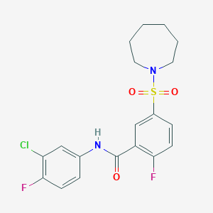 molecular formula C19H19ClF2N2O3S B2457536 5-(azepan-1-ylsulfonyl)-N-(3-chloro-4-fluorophenyl)-2-fluorobenzamide CAS No. 451512-06-4
