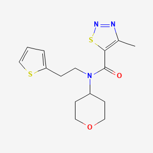 molecular formula C15H19N3O2S2 B2457540 4-甲基-N-(四氢-2H-吡喃-4-基)-N-(2-(噻吩-2-基)乙基)-1,2,3-噻二唑-5-甲酰胺 CAS No. 1798543-71-1