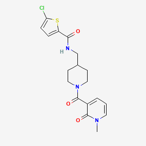 molecular formula C18H20ClN3O3S B2457560 5-chloro-N-((1-(1-methyl-2-oxo-1,2-dihydropyridine-3-carbonyl)piperidin-4-yl)methyl)thiophene-2-carboxamide CAS No. 1234995-90-4