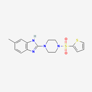 molecular formula C16H18N4O2S2 B2457572 5-methyl-2-(4-(thiophen-2-ylsulfonyl)piperazin-1-yl)-1H-benzo[d]imidazole CAS No. 1207052-65-0