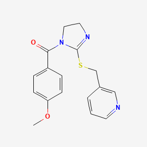 molecular formula C17H17N3O2S B2457575 (4-Methoxyphenyl)-[2-(pyridin-3-ylmethylsulfanyl)-4,5-dihydroimidazol-1-yl]methanone CAS No. 851807-42-6