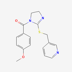 molecular formula C17H17N3O2S B2457575 (4-甲氧基苯基)-[2-(吡啶-3-基甲硫烷基)-4,5-二氢咪唑-1-基]甲酮 CAS No. 851807-42-6