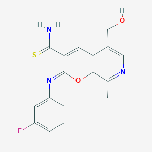 molecular formula C17H14FN3O2S B2457576 (2Z)-2-[(3-fluorophenyl)imino]-5-(hydroxymethyl)-8-methyl-2H-pyrano[2,3-c]pyridine-3-carbothioamide CAS No. 892286-23-6