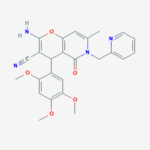 molecular formula C25H24N4O5 B2457583 2-amino-7-methyl-5-oxo-6-(pyridin-2-ylmethyl)-4-(2,4,5-trimethoxyphenyl)-5,6-dihydro-4H-pyrano[3,2-c]pyridine-3-carbonitrile CAS No. 612053-03-9
