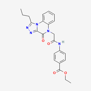 molecular formula C23H23N5O4 B2457585 ethyl 4-{[(4-oxo-1-propyl[1,2,4]triazolo[4,3-a]quinoxalin-5(4H)-yl)acetyl]amino}benzoate CAS No. 1260937-33-4