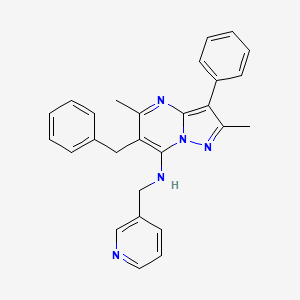 molecular formula C27H25N5 B2457602 6-benzyl-2,5-dimethyl-3-phenyl-N-(pyridin-3-ylmethyl)pyrazolo[1,5-a]pyrimidin-7-amine CAS No. 877792-33-1