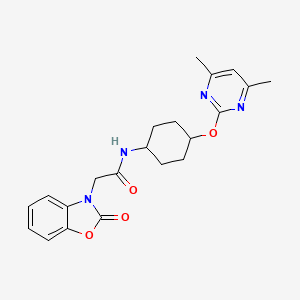molecular formula C21H24N4O4 B2457606 N-((1r,4r)-4-((4,6-dimethylpyrimidin-2-yl)oxy)cyclohexyl)-2-(2-oxobenzo[d]oxazol-3(2H)-yl)acetamide CAS No. 2034402-22-5