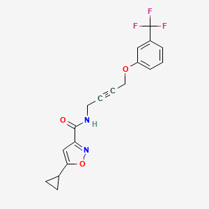 molecular formula C18H15F3N2O3 B2457610 5-cyclopropyl-N-(4-(3-(trifluoromethyl)phenoxy)but-2-yn-1-yl)isoxazole-3-carboxamide CAS No. 1421500-13-1