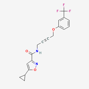 molecular formula C18H15F3N2O3 B2457610 5-环丙基-N-(4-(3-(三氟甲基)苯氧基)丁-2-炔-1-基)异恶唑-3-甲酰胺 CAS No. 1421500-13-1