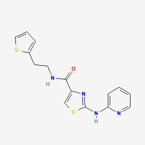 molecular formula C15H14N4OS2 B2457627 2-(pyridin-2-ylamino)-N-(2-(thiophen-2-yl)ethyl)thiazole-4-carboxamide CAS No. 1286706-09-9