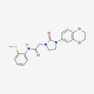 molecular formula C20H21N3O4S B2457628 2-(3-(2,3-dihydrobenzo[b][1,4]dioxin-6-yl)-2-oxoimidazolidin-1-yl)-N-(2-(methylthio)phenyl)acetamide CAS No. 1286714-09-7