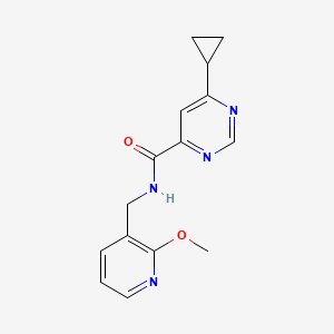 molecular formula C15H16N4O2 B2457639 6-Cyclopropyl-N-[(2-methoxypyridin-3-yl)methyl]pyrimidine-4-carboxamide CAS No. 2415533-76-3
