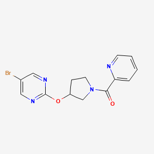 molecular formula C14H13BrN4O2 B2457654 5-Bromo-2-{[1-(pyridine-2-carbonyl)pyrrolidin-3-yl]oxy}pyrimidine CAS No. 2097903-87-0