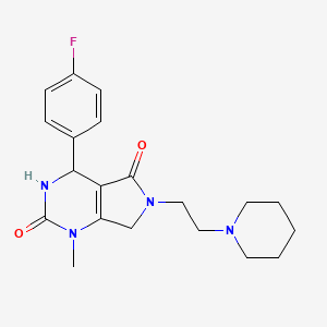 molecular formula C20H25FN4O2 B2457657 4-(4-fluorophenyl)-1-methyl-6-(2-piperidin-1-ylethyl)-4,7-dihydro-3H-pyrrolo[3,4-d]pyrimidine-2,5-dione CAS No. 853108-16-4