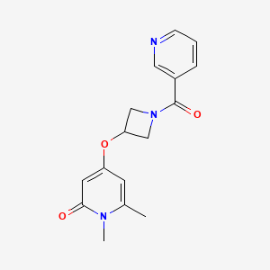 molecular formula C16H17N3O3 B2457659 1,6-dimethyl-4-((1-nicotinoylazetidin-3-yl)oxy)pyridin-2(1H)-one CAS No. 2034310-18-2